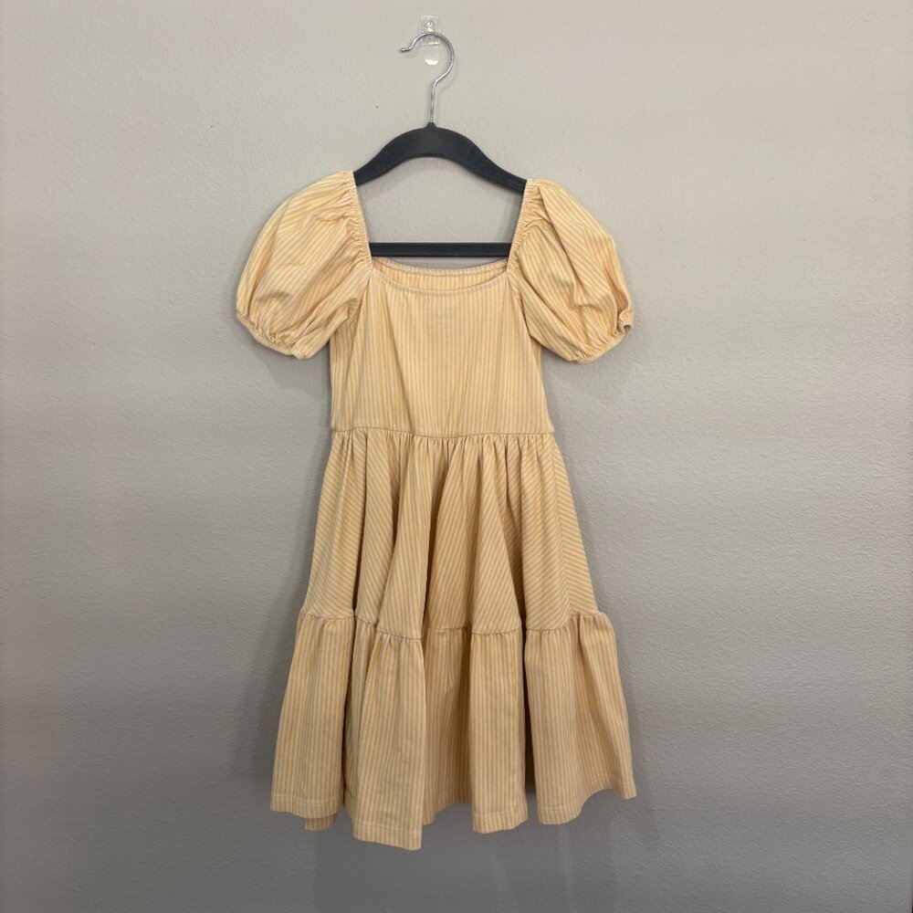 Alice + Ames cream and yellow stripe tiered short sleeve dress - Picture 2 of 2